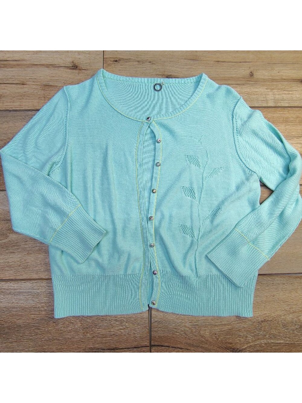 Anthropologie One Girl Who Baby Blue Rhinestone Floral Cardigan Sweater Crop Coq